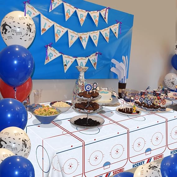 4Pcs Hockey Tablecloths Hockey Rink Table Covers Hockey Party Decorations for Kid's Hockey Fans Birthday Sports Day Party Disposable Plastic Party Tablecloth 51in x 86in (4, 51'' x 86'')