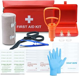 Snake Bite Kit, Bee Sting Kit, Ifak Trauma Refill Kit First Aid Supplies, Venom Extractor Suction Pump Kit, Bite and Sting First Aid for Belt, Hiking, Backpacking and Camping (Red)