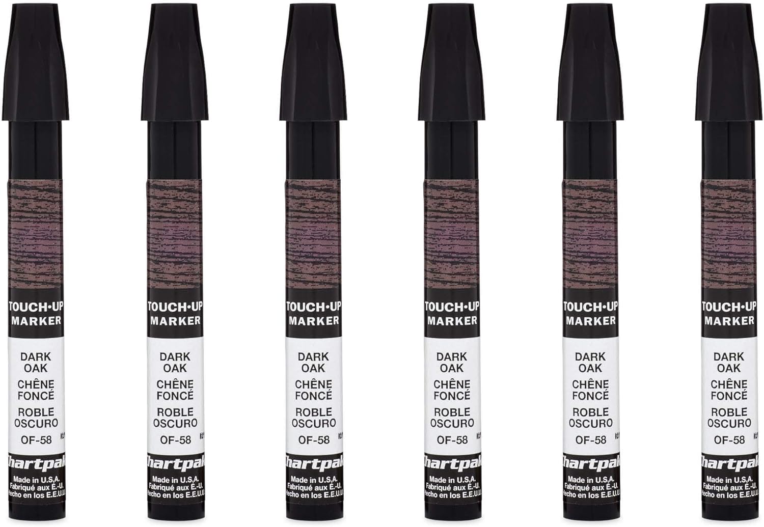 AD Marker Chartpak Wood Furniture Touch-Up Marker, Tri-Nib, Dark Oak, Box of 6 (OF58)