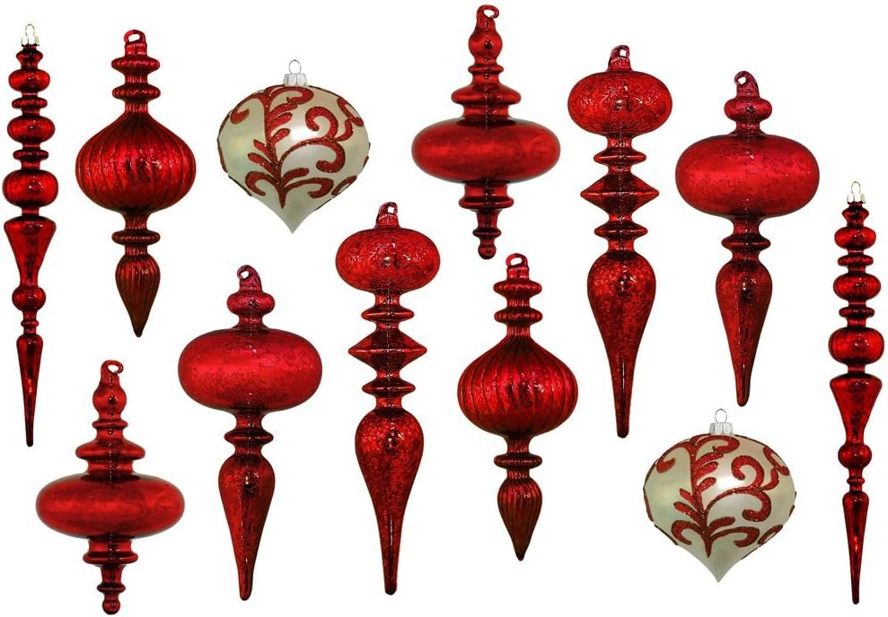 Set of 12 Large Christmas Tree Ornaments, Antique Red Mercury Glass, Heirloom Quality