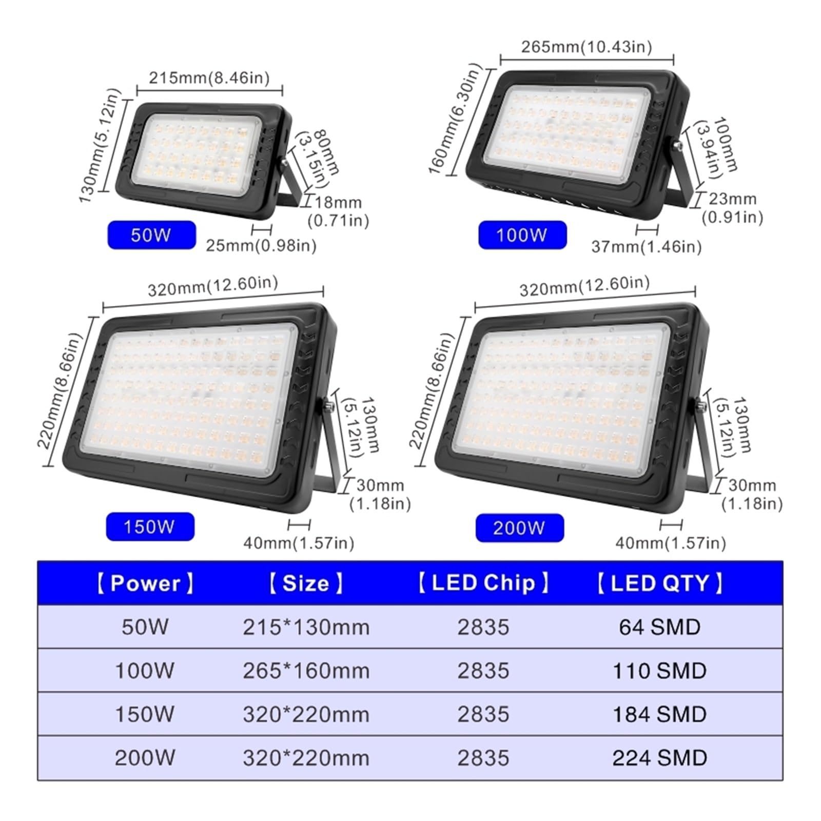 Focos LED Światło Halogenowe 200W 150W 100W 50W Oświetlenie Zewnętrzne Reflektor IP67 Nowoczesny Wodoodporny Reflektor Reflektor Lampa Ogrodowa(Warm white,200W)