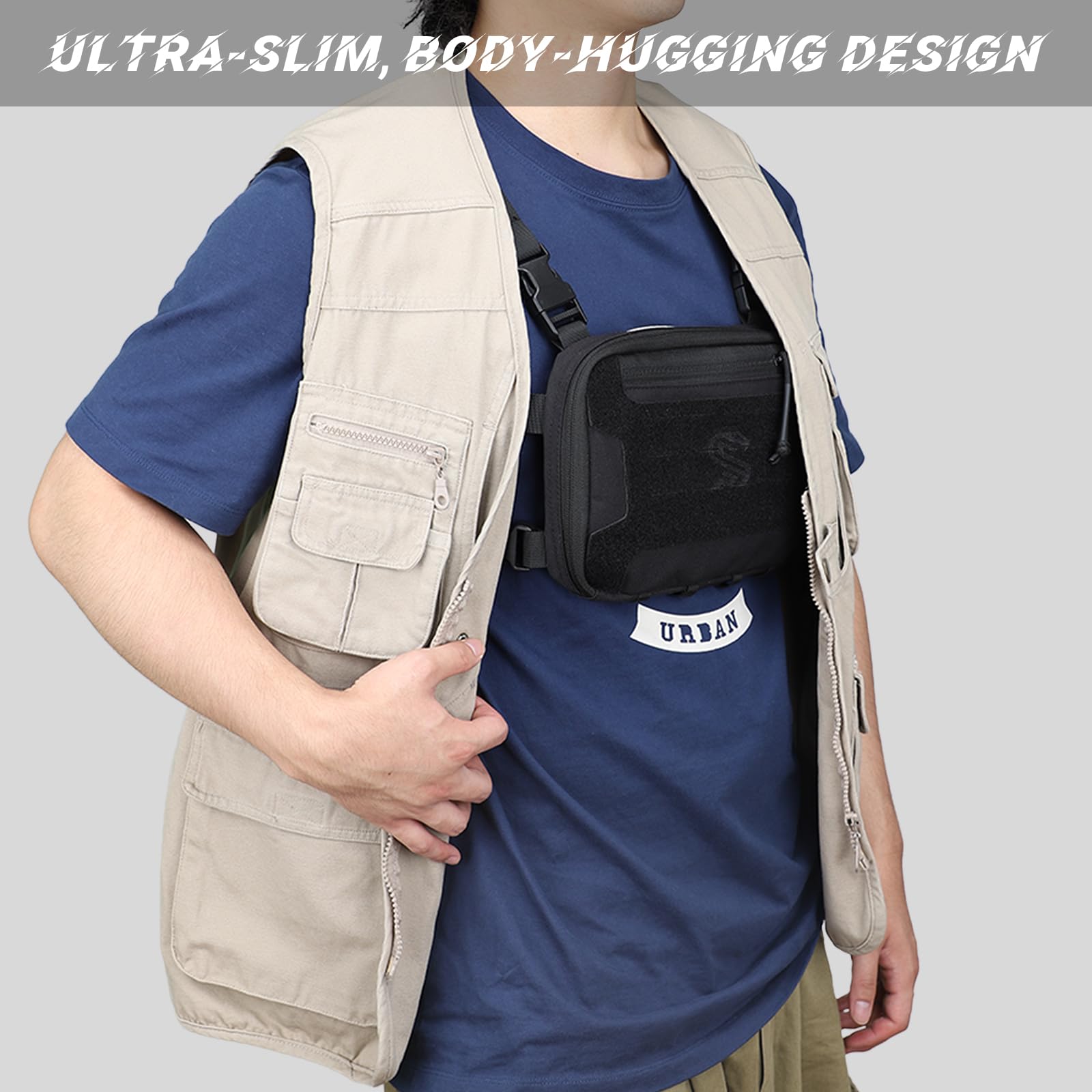 MGFLASHFORCE Tactical Chest Rig Bag for Men, Chest Pack with Holster Laser Cut EDC Molle Pouch for Workout Running Hunting Outdoor Sports, Compatible with Tactical Vest