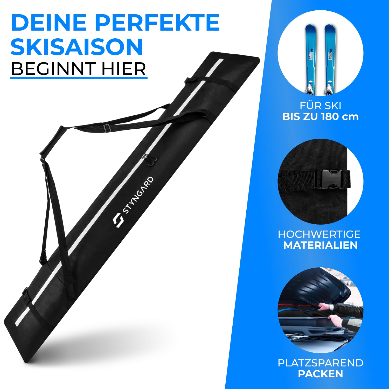 STYNGARD skitasche 180 cm [bis 180 cm] - Skisack 180 cm aus robustem Material - Modell Aspen