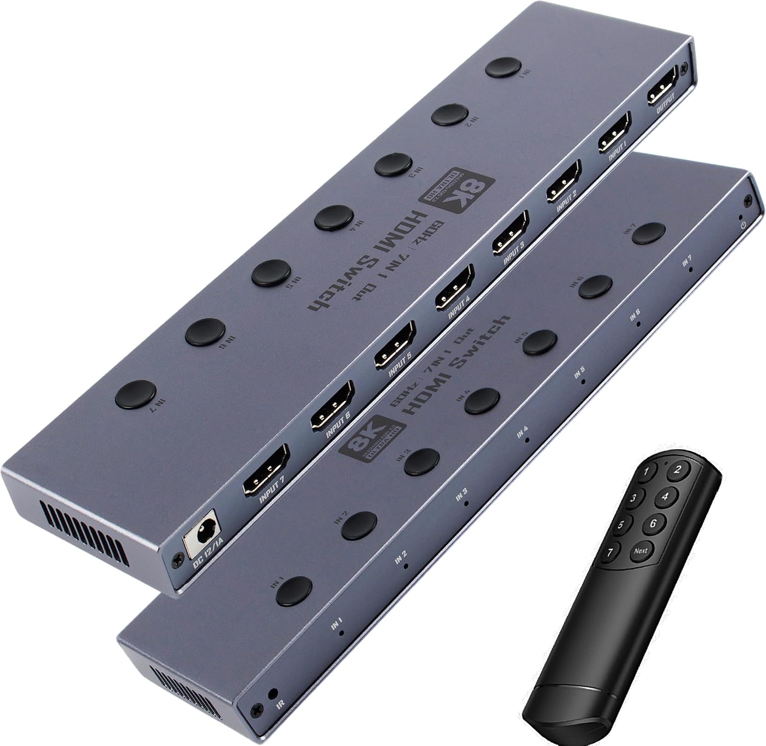 HDMI Switch: 8K@60Hz HDMI 2.1 Switcher, 7 in 1 Out, 48Gbps with Remote Supports HDR10+ Dolby Atmos, CEC, Compatible with Popular Gaming Consoles and Media Devices