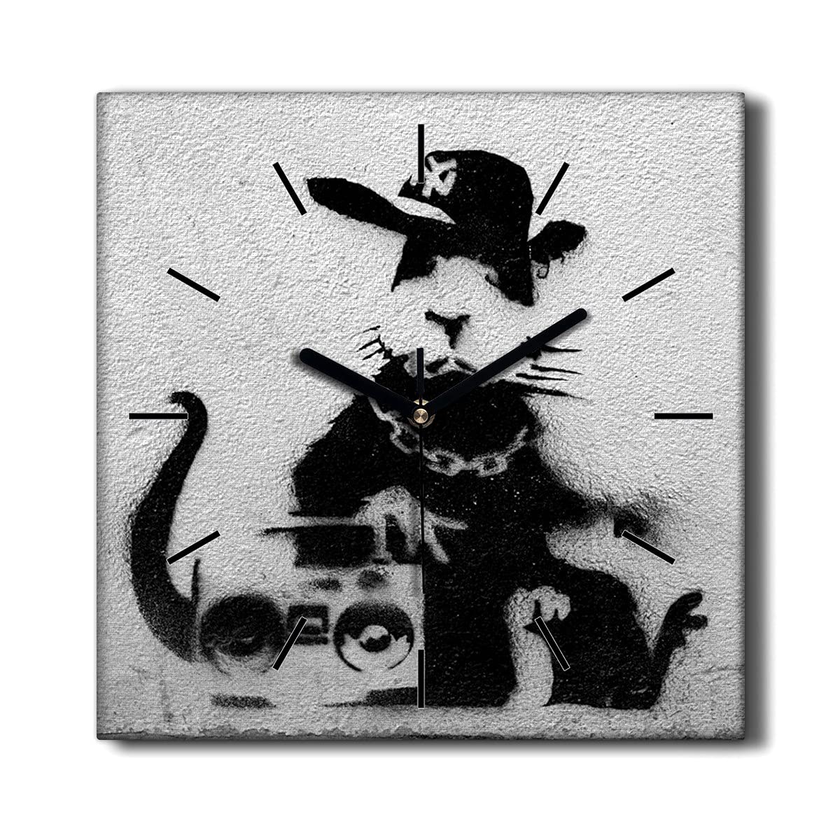Horloge Murale sans tic-tac toile Banksy 30x30 cm pour bureau et chambre