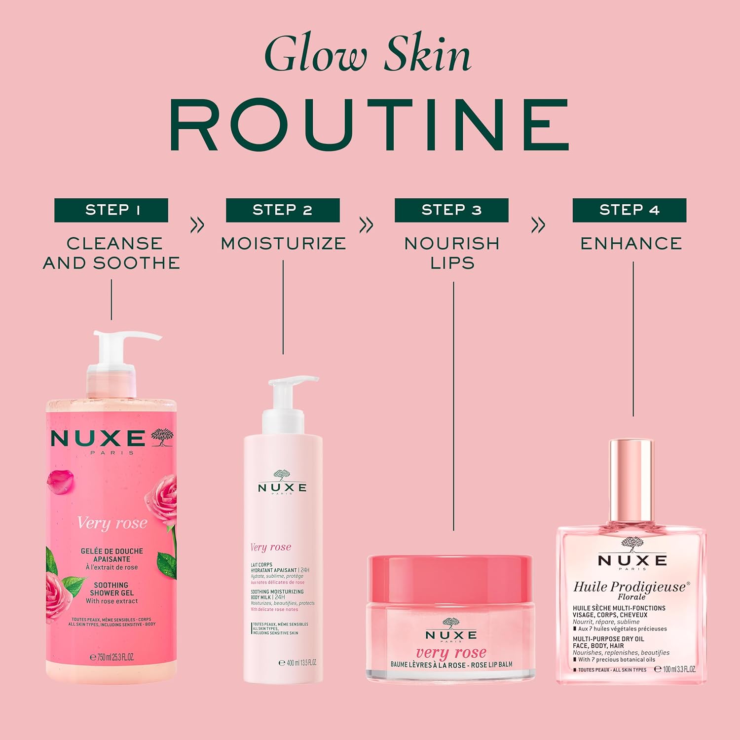 NUXE Very Rose Soothing Shower Gel, Gentle Body Wash for All Skin Types, Delicately Scented with Rose Floral Water