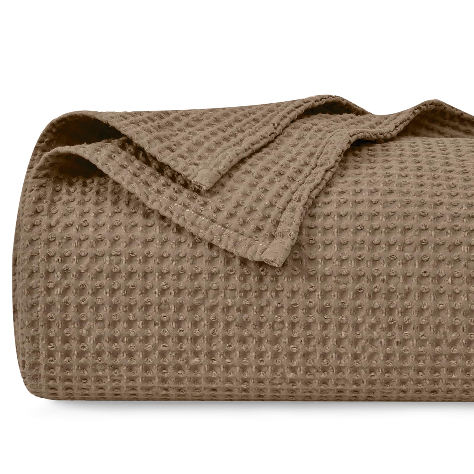 PHF 100% Cotton Waffle Weave Blanket King Size 220 x 240cm, Pre-Washed Lightweight Breathable Throw Blanket, Oeko-TEX Certified for Bed Couch Sofa, Home Decor, Walnut Brown — image 1