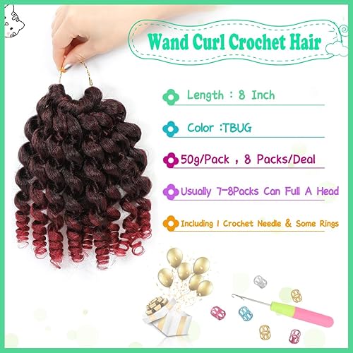 Miniatura 2 de TBUG - Paquete de 8 extensiones de cabello rizado de ganchillo jamaicano con rebote de 8 pulgadas, para mujeres negras, extensiones de cabello