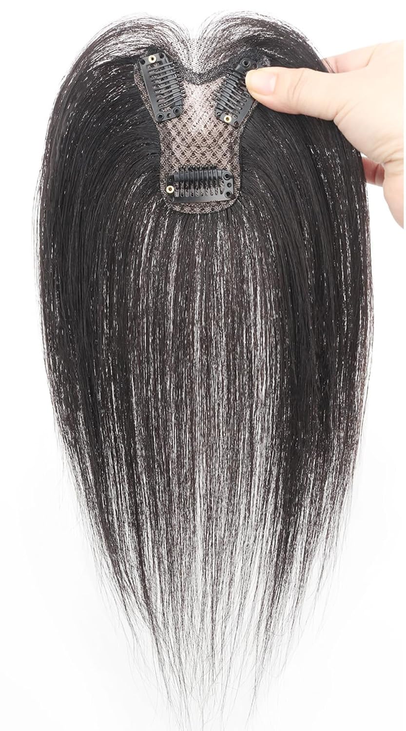2.4x3.1inch 9.8inch Clip in Toppers Straight Human Hair Wiglet Hairpiece with Middle Part for Women Thin Hair (Mocha brown,25cm)