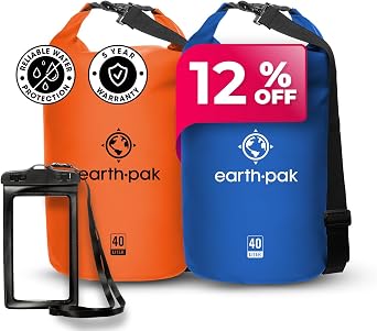 Earth Pak Waterproof Dry Bag - Roll Top Waterproof Backpack Sack Orange 40L & Blue 40L