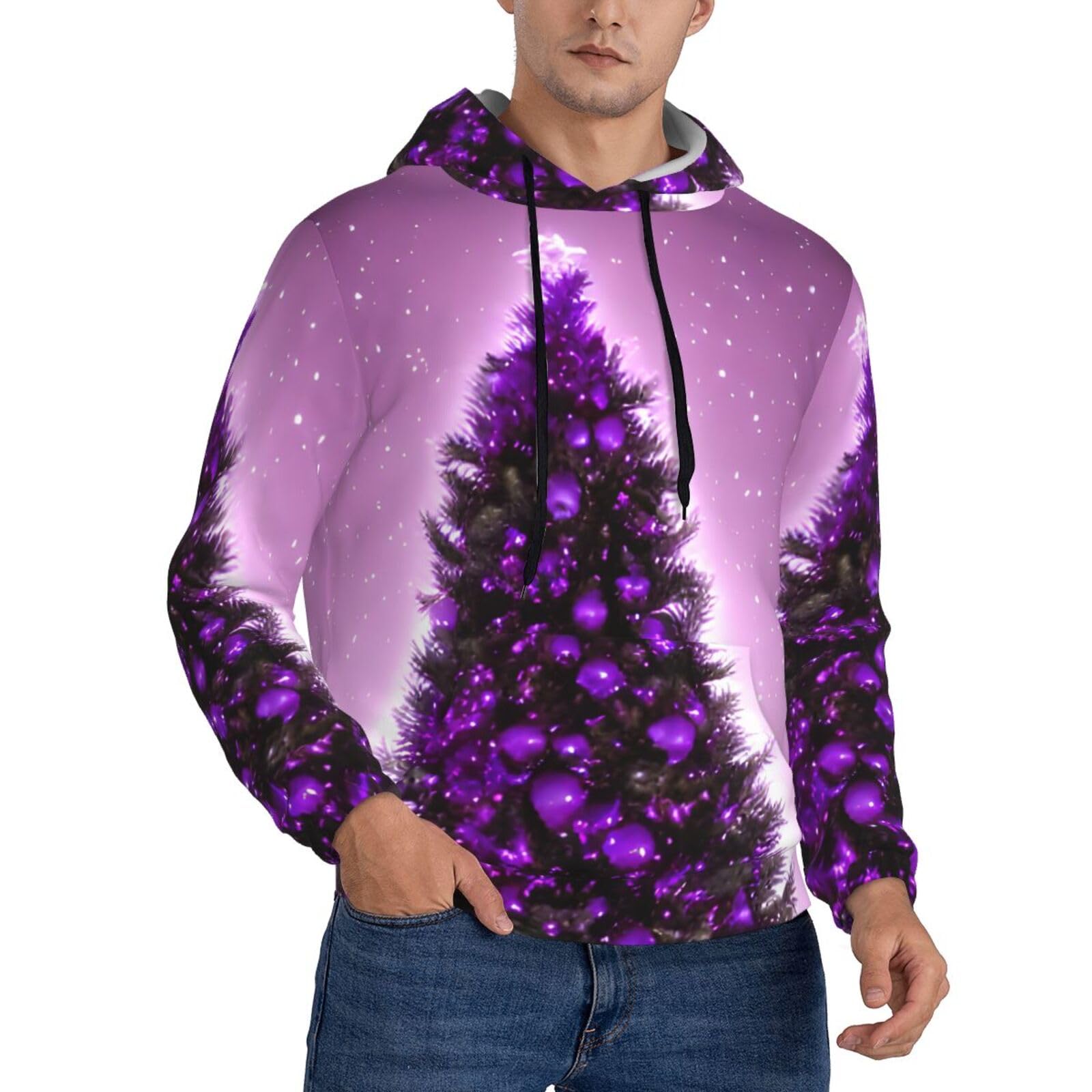Sweat à capuche homme imprimé arbre violet polyvalent pour superposition décontractée - 7