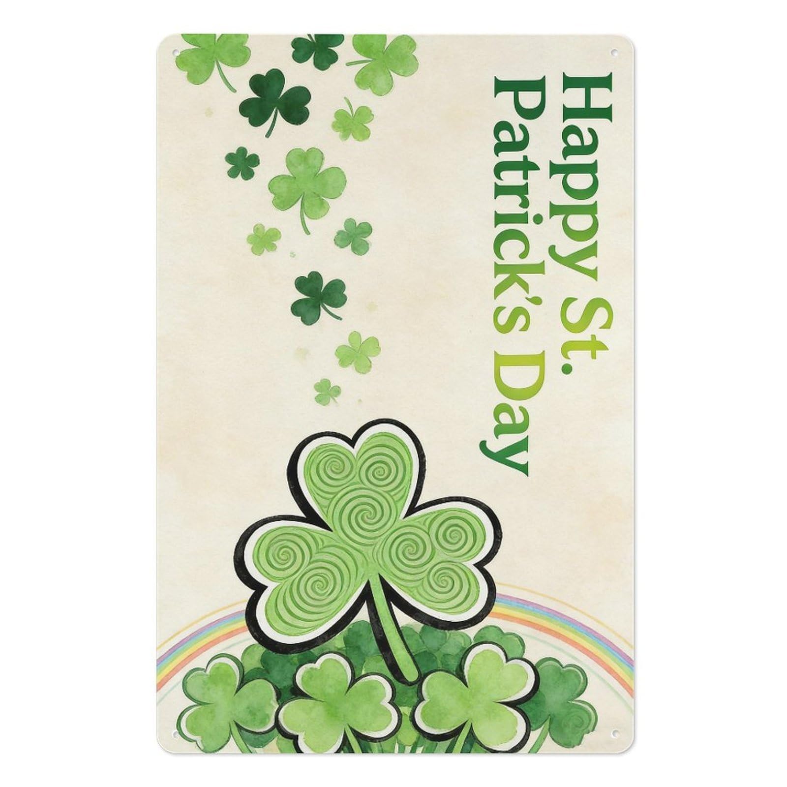 peiyeety 8x12 Inch St. Patrick's Day Metal Tin Sign – Vintage Retro Clover, Shamrock & Rainbow Wall Art Plaque for Irish Pub, Home Bar, Kitchen, St. Paddy's Party Gift