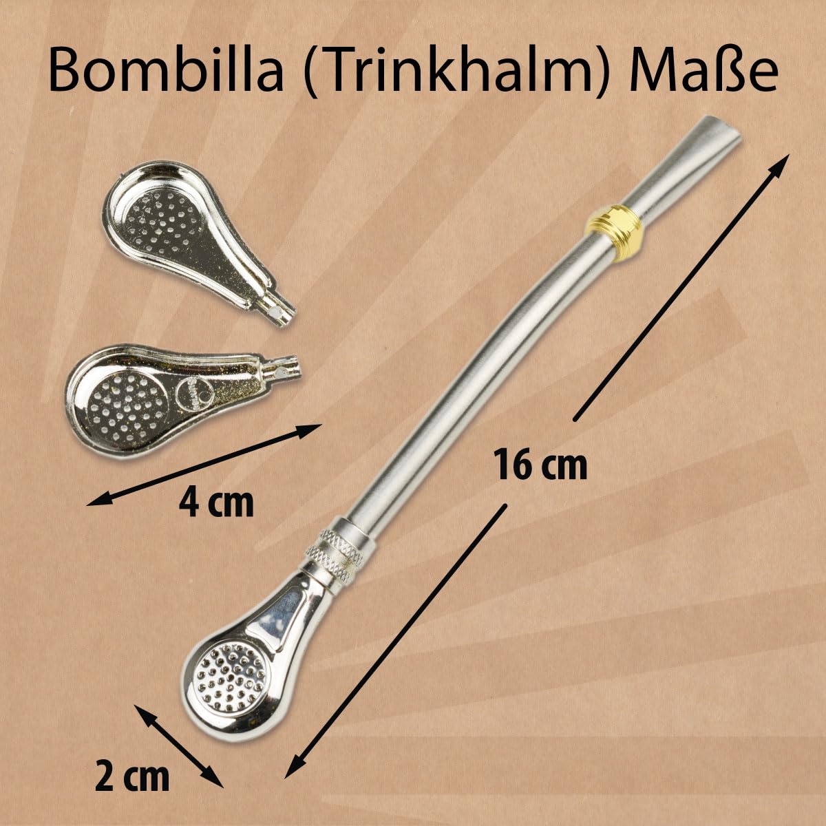 Bombilla Pampa ze stali nierdzewnej kolor srebrny 16 cm, filtr z czystego cynku, mate Tee Bombilla, sitko do herbaty mate, słomka do picia w kształcie łyżki, herbata Yerba Mate, Mate Tee