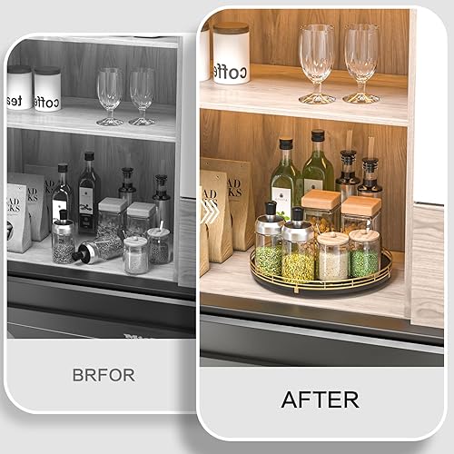 Miniatura 3 de Organizador Lazy Susan de madera de roble de 12 pulgadas, Lazy Susan para gabinete, mesa de comedor, despensa, bandeja organizadora de mesa