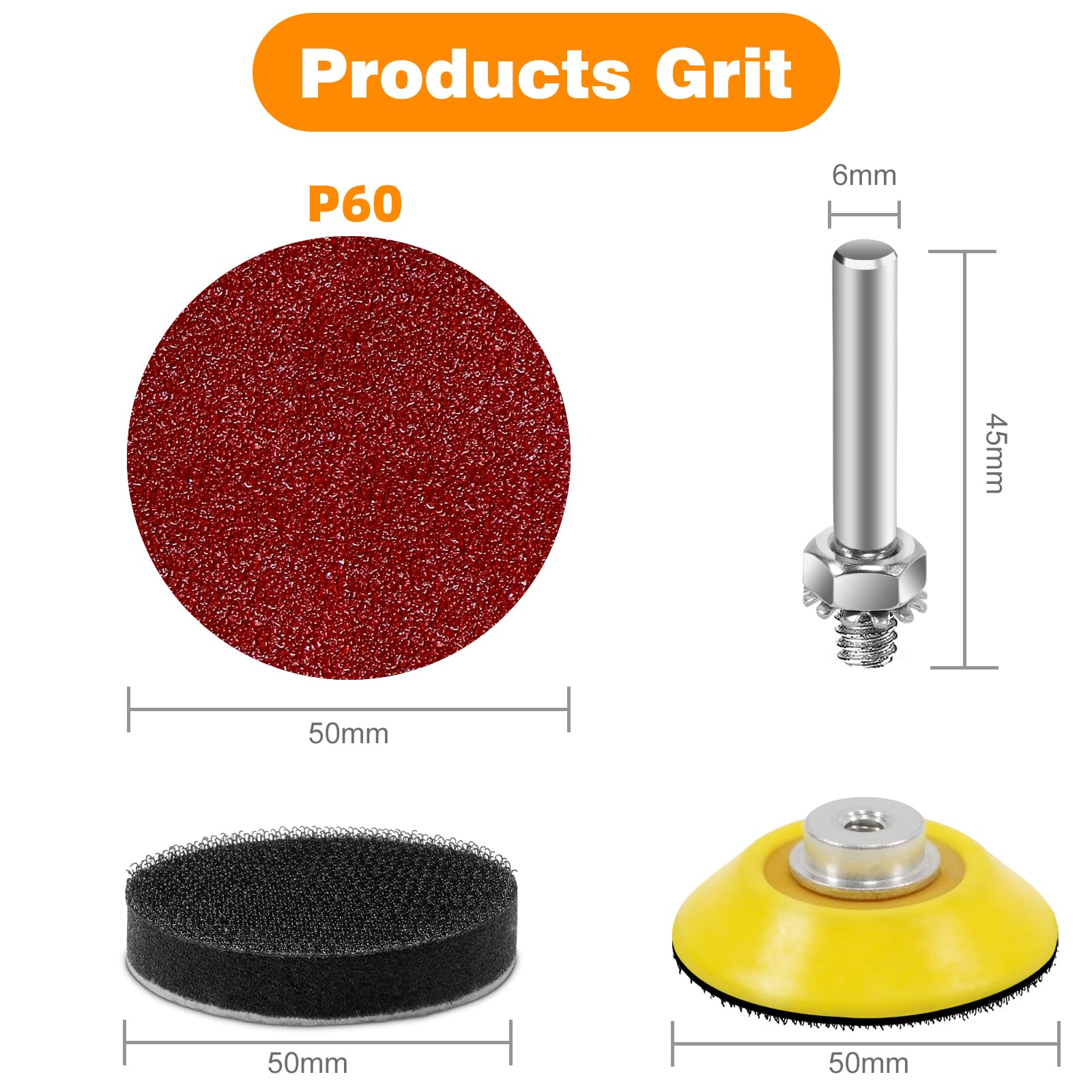 KONGMING 50mm Sanding Discs Hook and Loop 100 pcs Grit 60 for Drill Sanding Attachment - Image 2