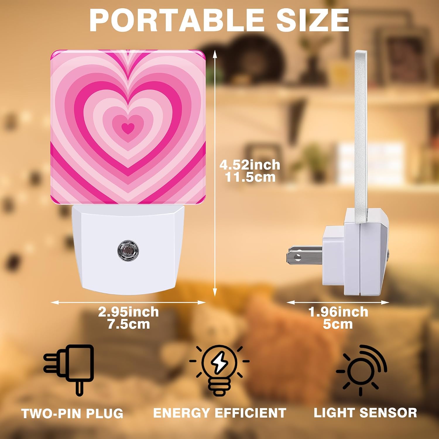 Night Light Pink Heart Night Lights Plug into Wall Smart Dusk to Dawn Sensor 0.5W Energy Efficient Led Lamp for Men Women Bedroom Bathroom Hallway Stairway Decor image 2