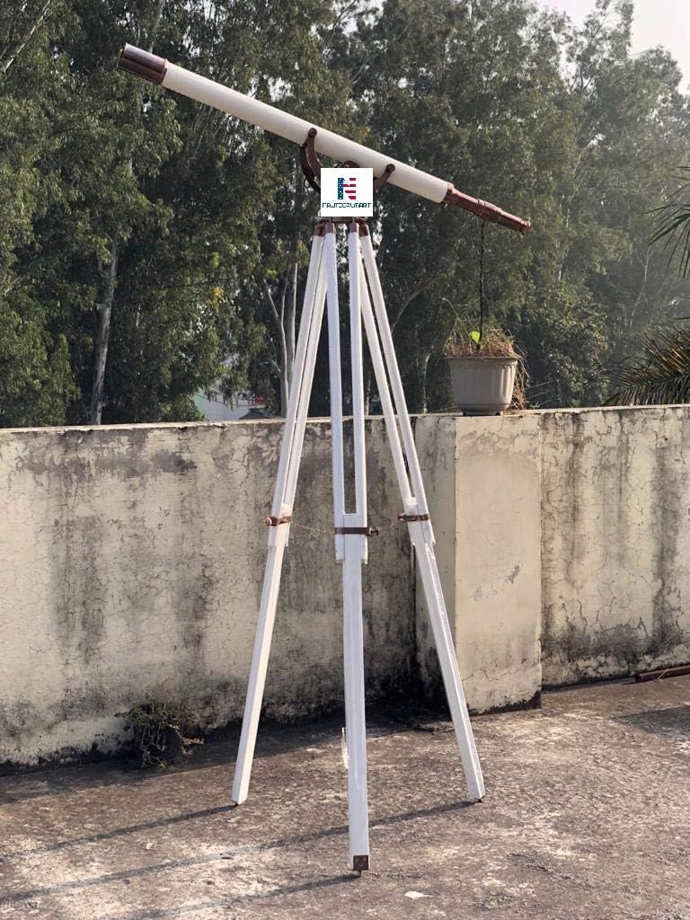 Floor Standing Brass Antique with White Leather Anchormaster Telescope 65"