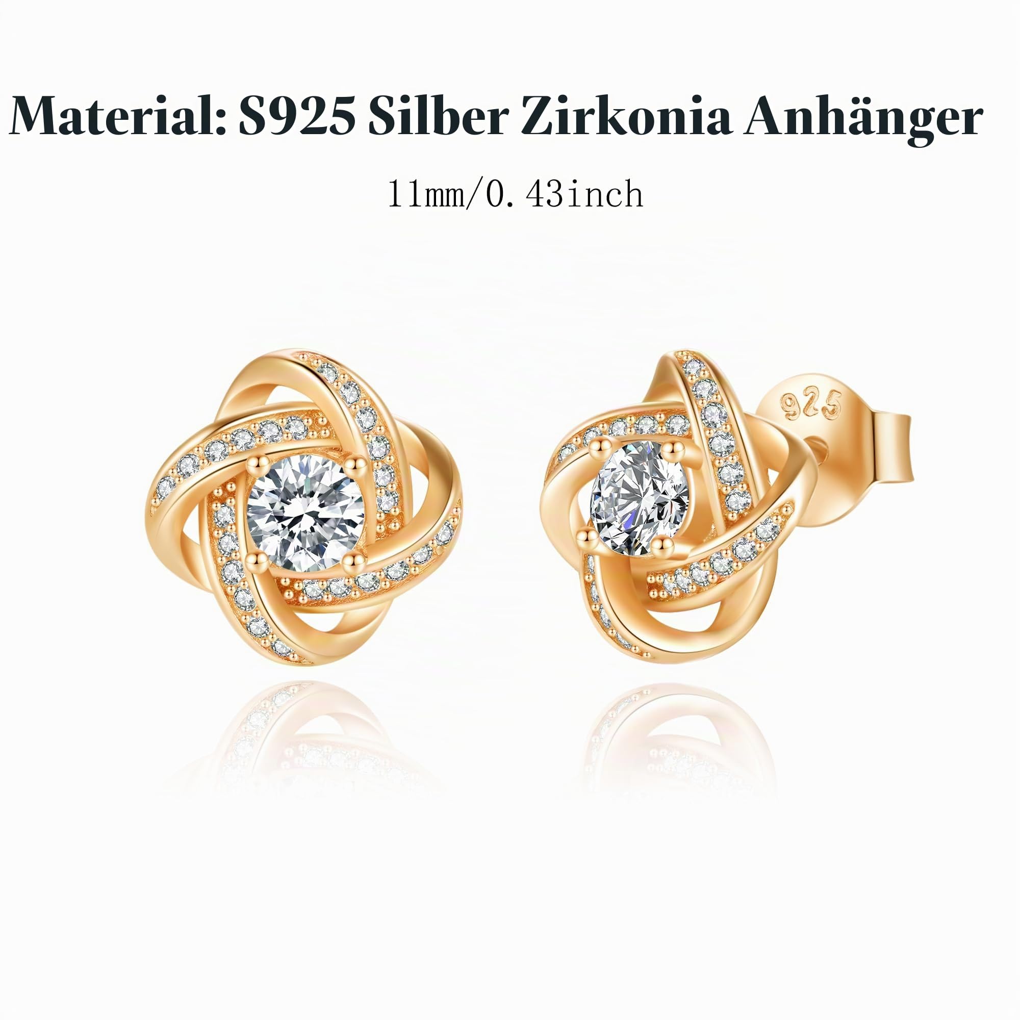 Jrêveinfini 925er Silber Ohrstecker Damen – Love Knot & Kleeblatt Design mit Zirkonia, Eleganter Schmuck für Frauen & Mädchen, Glücksbringer Geschenk