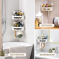 Vista 8 de LEVERLOC Corner Shower Caddy Suction Cup No-Drilling Removable Shower Caddy Basket Powerful Suction Bathroom Shower Shelf Waterproof & Rustproof