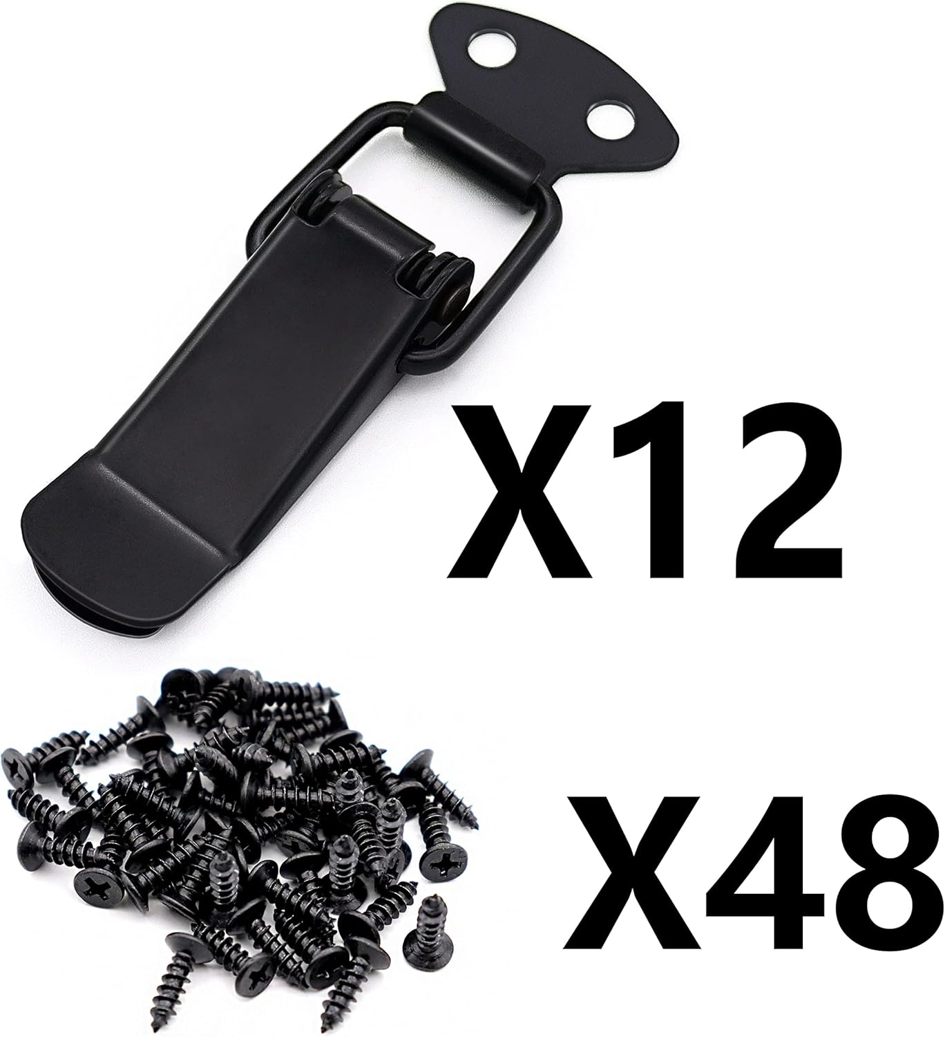 Lesnala 12 Set of Black Toggle Latch Stainless Steel Spring Toggle Lock Clasp Buckle Latch for Wooden Case Toolboxes Cabinet Chest, Latch Catches Hasps Clamps 75mm Overall Length with Mounting Screws