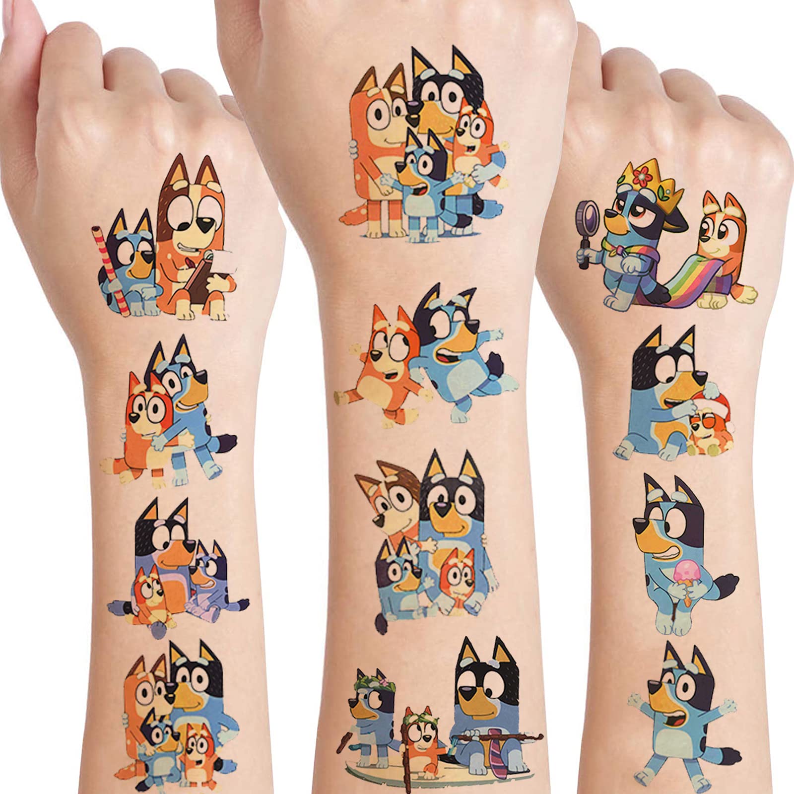 Blue Temporary Tattoos Birthday Party Decor & Favors - 8 Sheets 96 Pcs Gifts For Kids Boys Girls Classroom Rewards Prizes Christmas