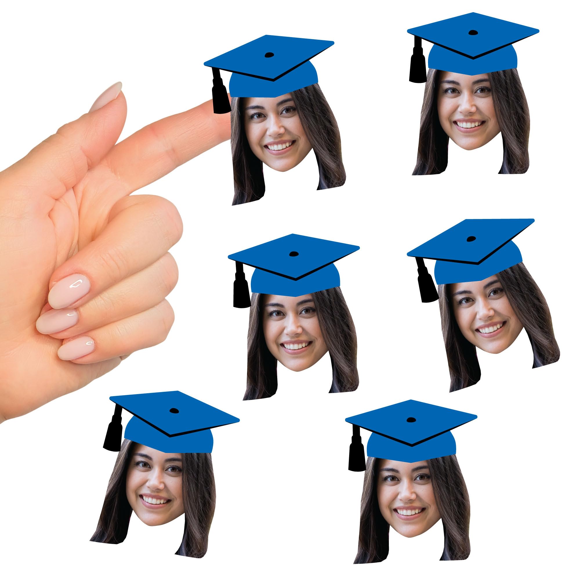 Big Dot of Happiness Custom Photo Blue Grad Cap Stickers, Personalized Graduation Party Favors, Fun Face Cut-Out Peel & Stick Decals, Set of 24