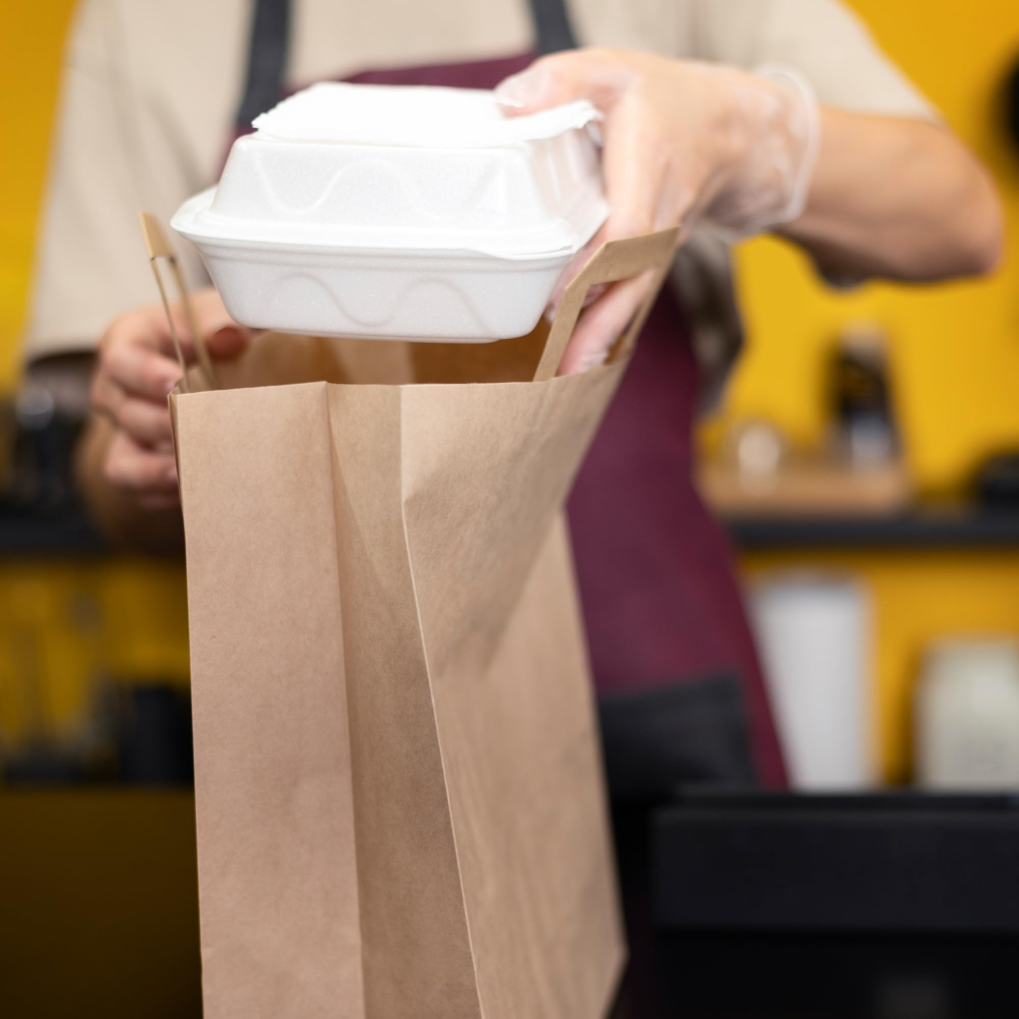 GM 50 Shopper Asporto in Carta 26+17x29h cm Avana Borse con Base Larga e Manici per Cibo Bevande Take Away