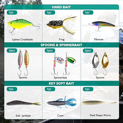 Miniatura 2 de Señuelos de pesca - Caja de aparejos con aparejos incluidos, kit de pesca con VIB, ranas, minnows, cebos suaves, ganchos y accesorios de pesas, kit