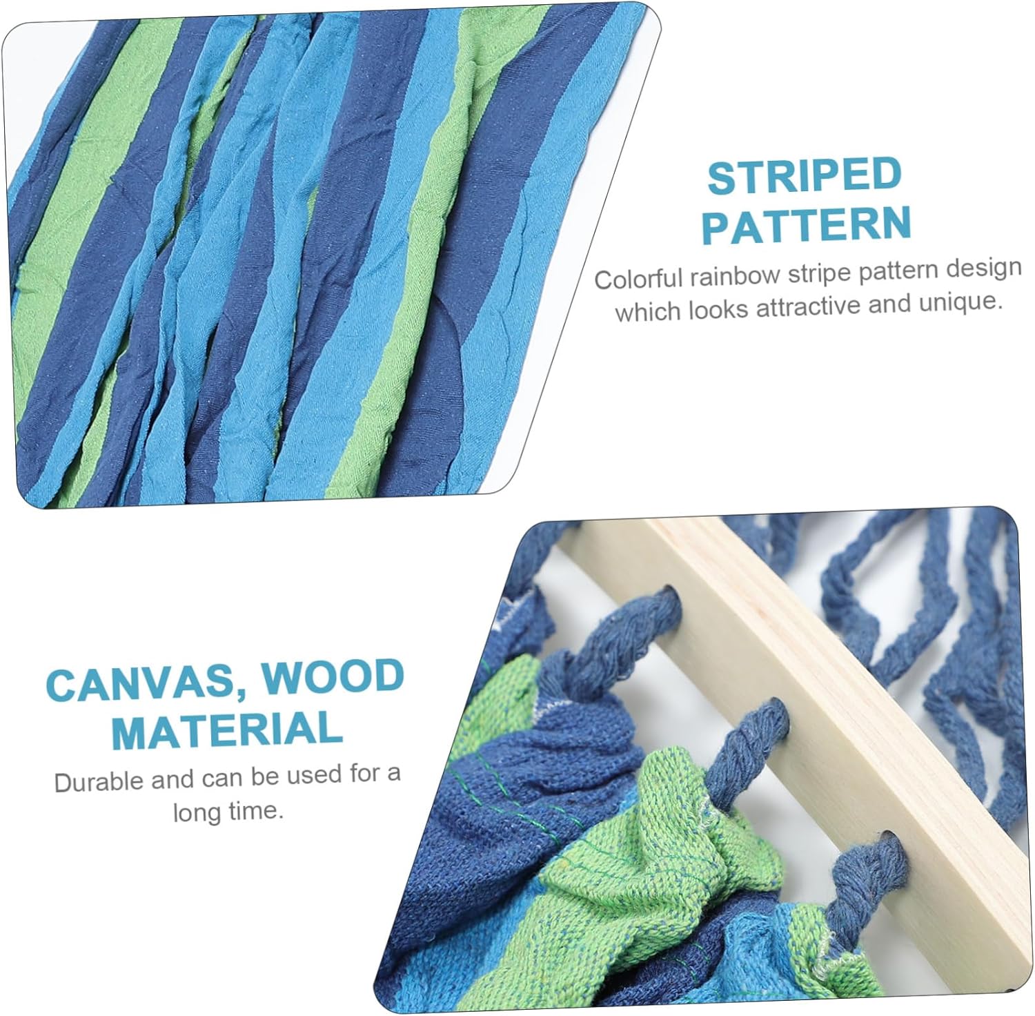 Outdoor Double Hammock Wooden Stick Portable Sleeping Pad for Camping Easy Setup for People Rainbow Stripe Pattern