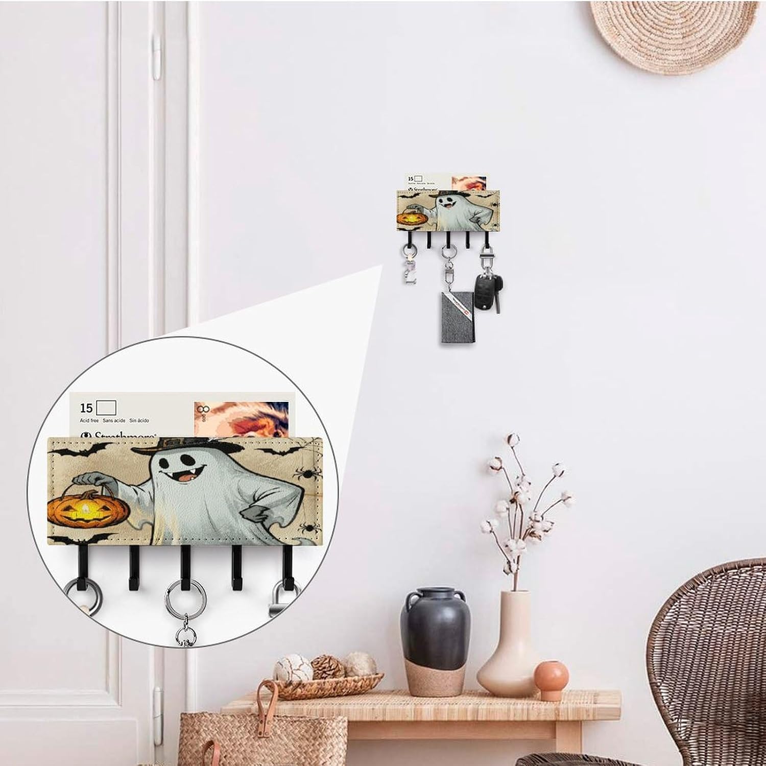Funny Ghost PU Leather Key Holder Wall Mount image 4