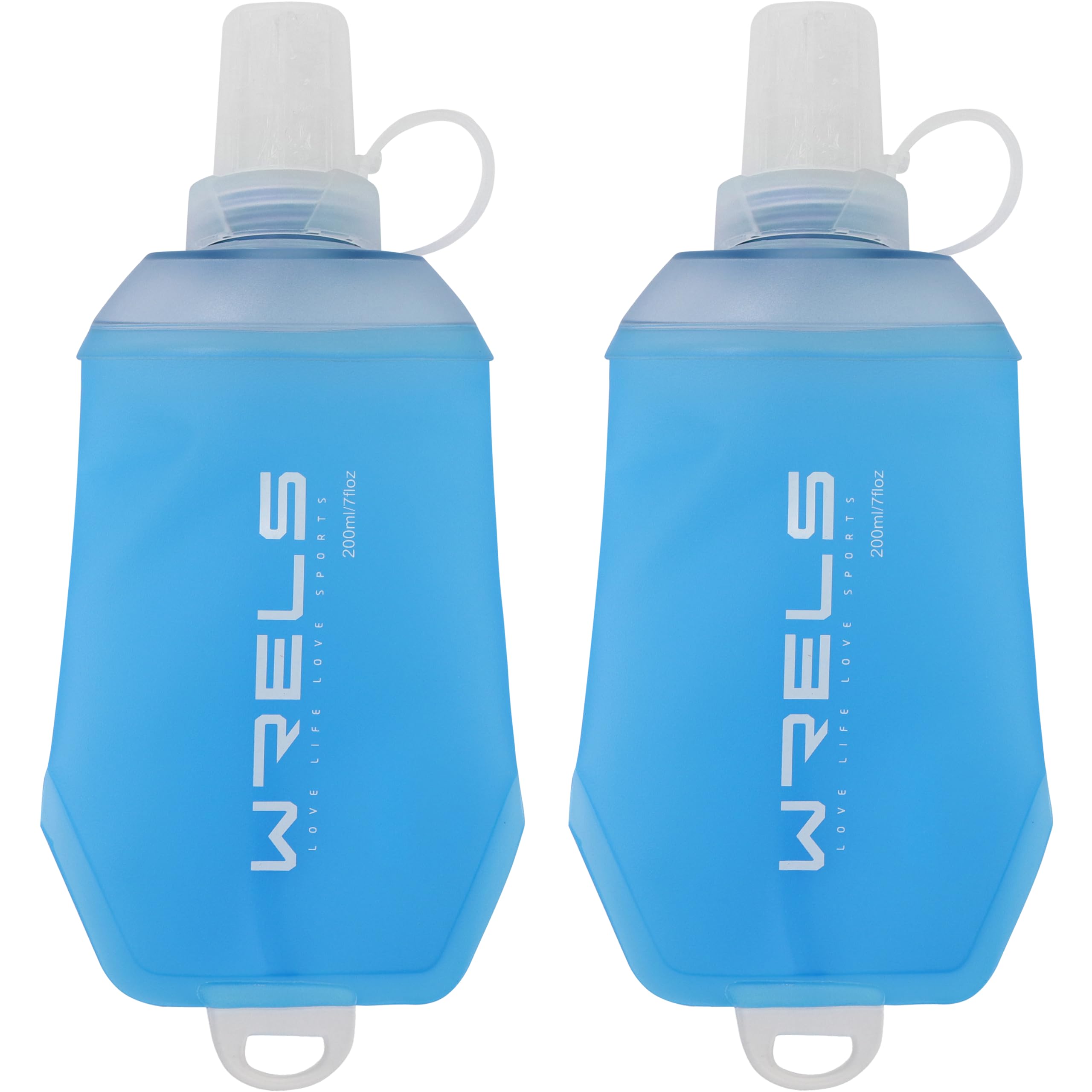 WRELS 200ml/350ml/500ml Collapsible Soft Flask,BPA Free Folding Soft Water Bottle with Hanging Ring,Lightweight TPU Hydration Flask for Running Marathon Cycling Hiking(200ml-2 Packs)