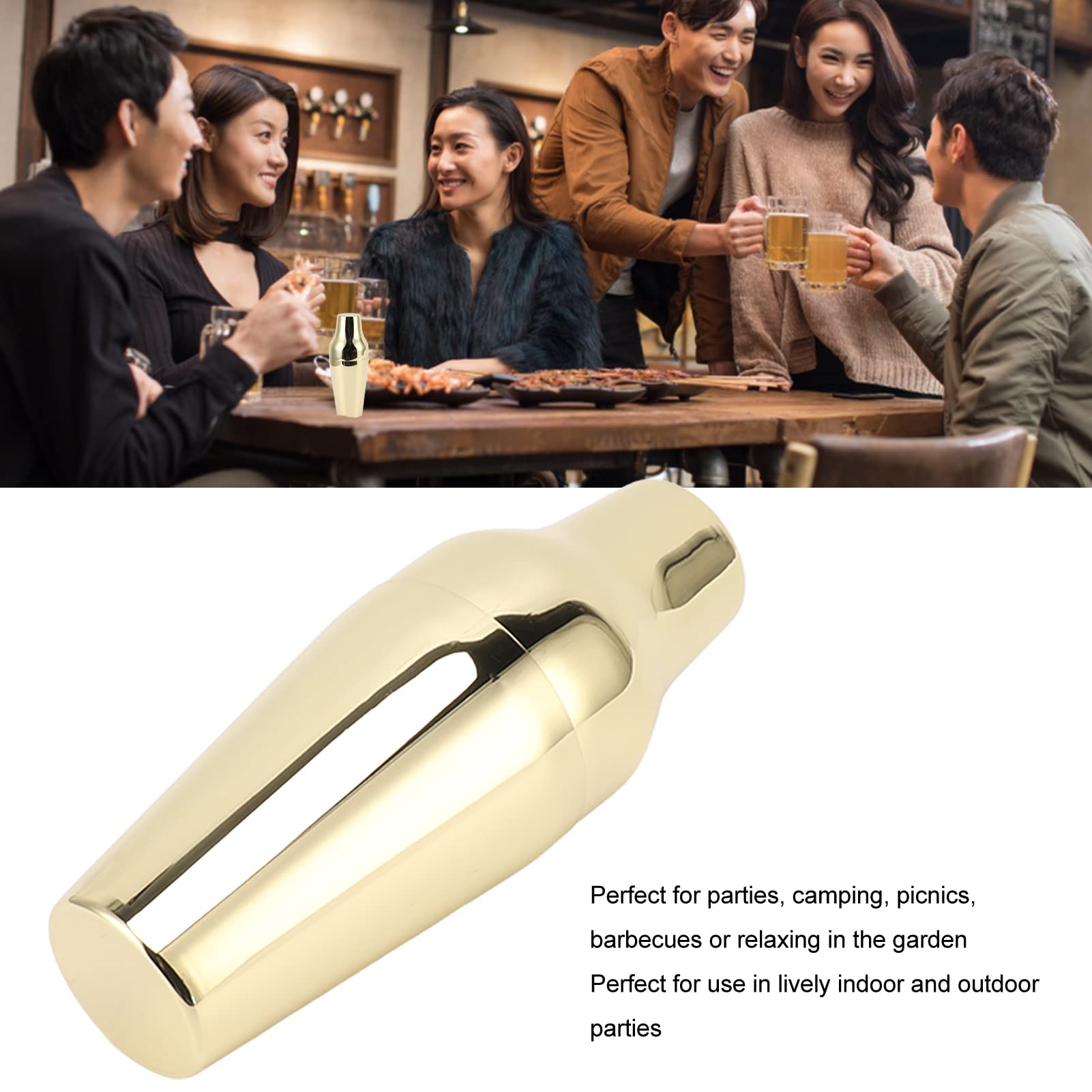 Shaker per cocktail in acciaio inossidabile stile francese Mixer per a 2 sezioni Strumento da bar professionale per feste di picnic in campeggio in casa Acciaio inossidabile 304 (Colore oro di lusso)