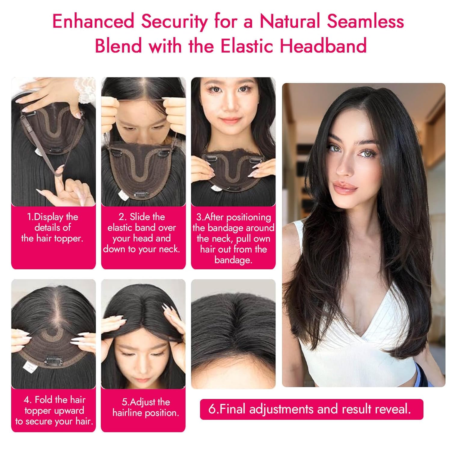 Dark Brown Synthetic Hair Toppers for Women with Thinning 5x6 inch Large Base Coverage Clip in Wispy Bangs Upgraded Adjustable Bandage 18 Inch Long Layered