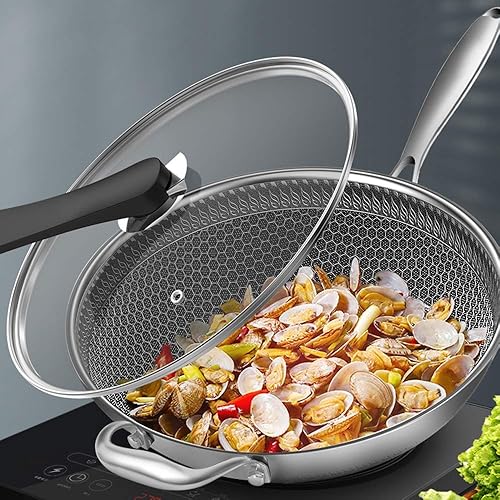 Miniatura 6 de Sartén de cocina de acero inoxidable antiadherente de doble cara con tapa de vidrio para estufa de gas, cocina de inducción y así sucesivamente