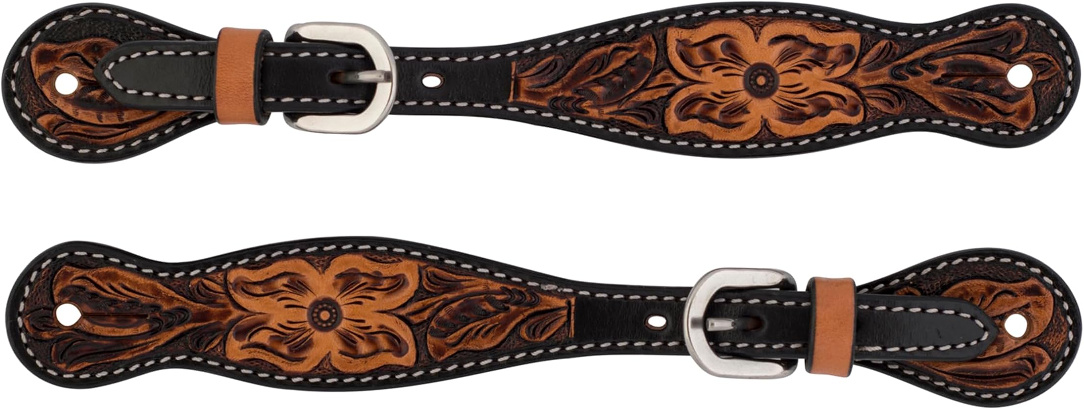 Weaver Equine Ladies Floral Tooled Womens Spur Straps, Genuine Cowhide Boot Straps for Cowboy Boots, Western Spur Straps for Horse Riding, Light Oil