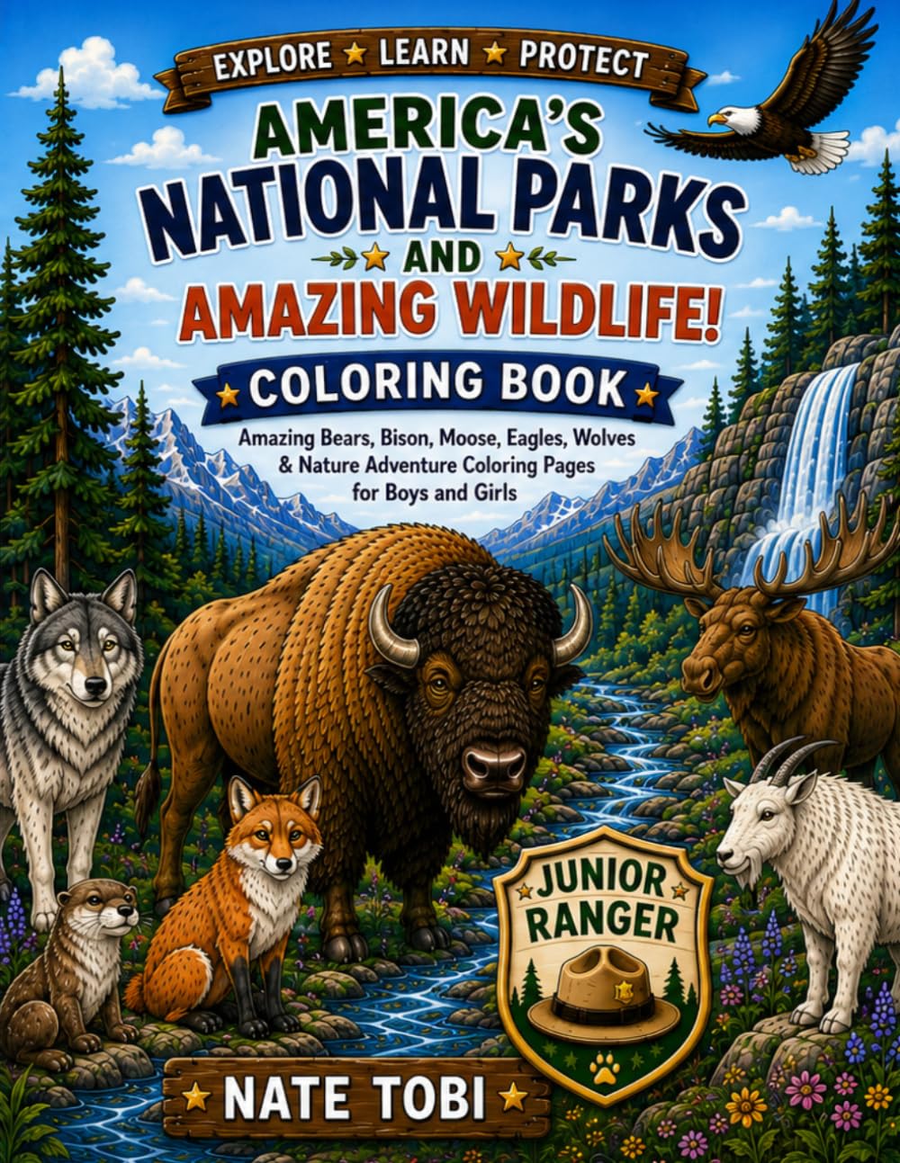 USA NATIONAL PARKS WILDLIFE COLORING BOOK FOR KIDS 2026: Amazing Bears, Bison, Moose, Eagles, Wolves & Nature Adventure Coloring Pages for Boys and Girls (Little Dreamers Coloring World)