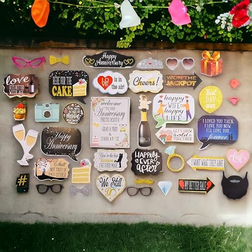 Miniatura 8 de Accesorios para cabina de fotos de aniversario, kit de cabina de fotos de 41 piezas con letrero de 8 x 10 pulgadas, 60 almohadillas adhesivas, 45