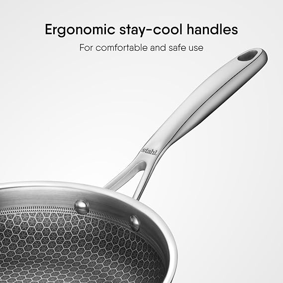 Stahl Artisan Hybrid Triply Frying Pan with Lid, Fry pan induction base, Frying pan non stick, Omelette Pan non stick, Frying pan stainless steel, 2.3 L, 28 cm, Large