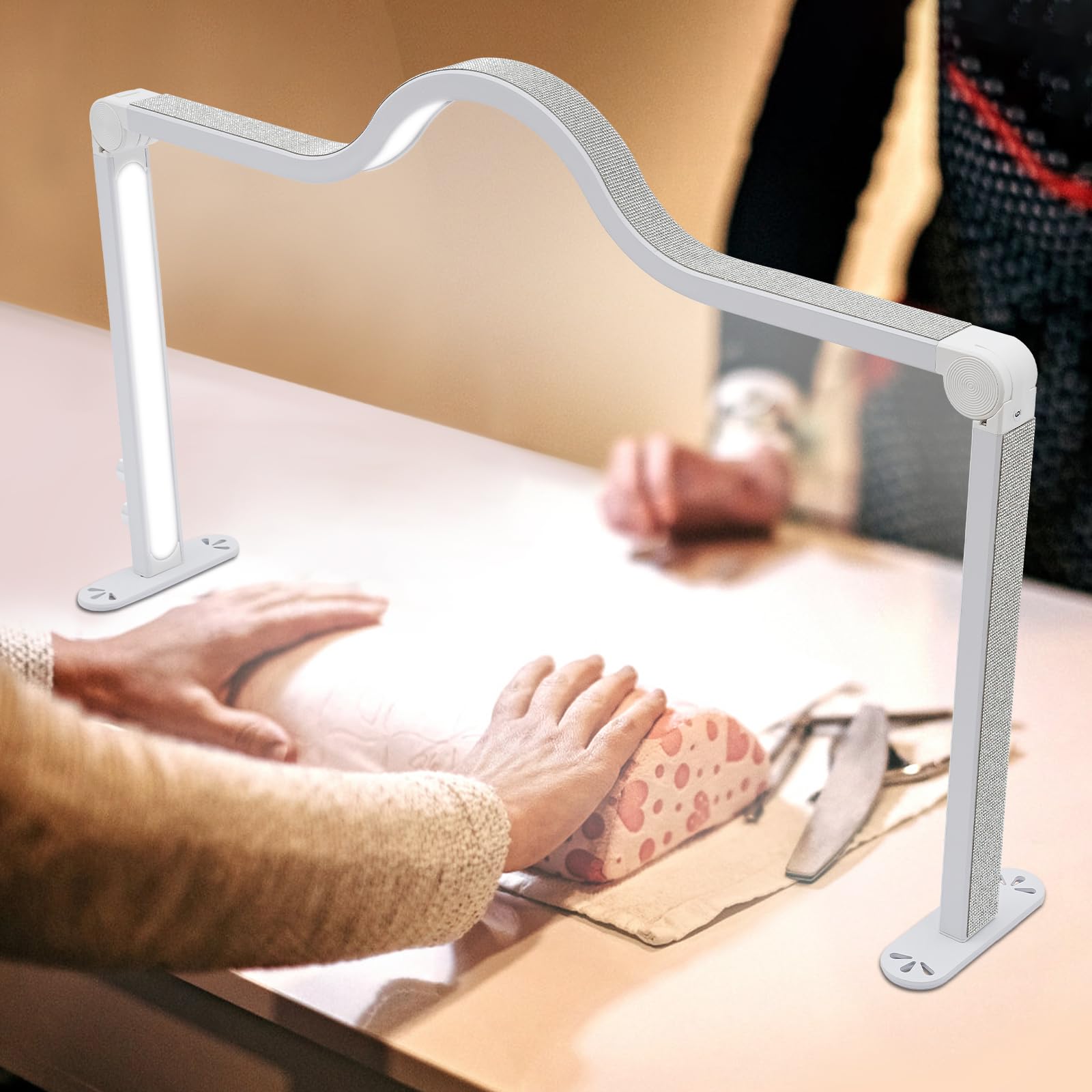 Półksiężyc lampa stołowa LED do paznokci, 48 W, światło rzęs, lampa biurkowa do manicure, lampa stołowa, ściemniana, 3000-6000 K, składana lampa LED na stół do paznokci, lampa do pięknego rzęs