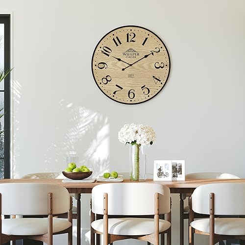 Miniatura 5 de 3More Reloj de pared decorativo de 24 pulgadas, reloj colgante de estilo rústico de mediados de siglo, reloj redondo de madera, ideal para sala de