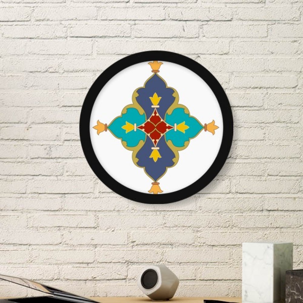 Feuille motif parallèle et fleurs pour cadre art prints rond noir compact