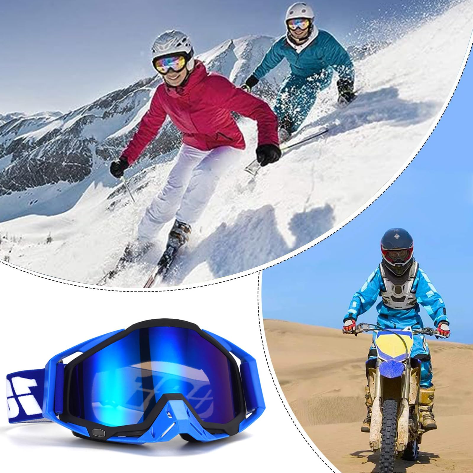 Lunettes de motocross, lunettes de motocross coupe-vent et étanche à la poussière, lunettes de ski, lunettes de cross pour dirt bike, lunettes anti-buée et UV pour ski, lunettes de course tout-terrain
