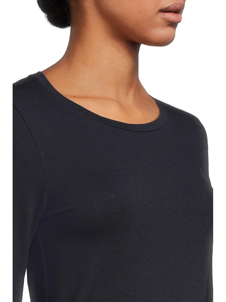 Blue Eileen Fisher Sheer Knit Round Neck Slim Long Sleeve Tee