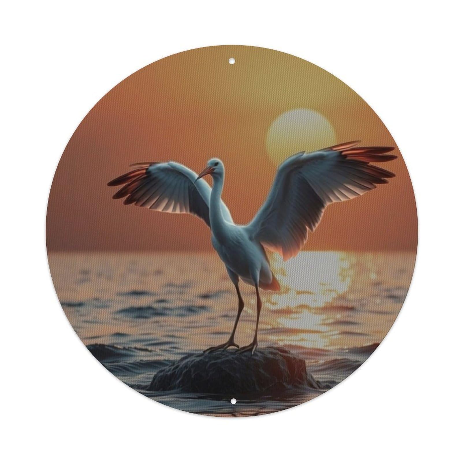 Wildlife White Heron Sunset Coastal Landscape Flying Bird Vintage Metal Tin Sign Plaque Wall Decor for Cafe, Club Bar, Office, Garden Metal Poster 8x8Inch