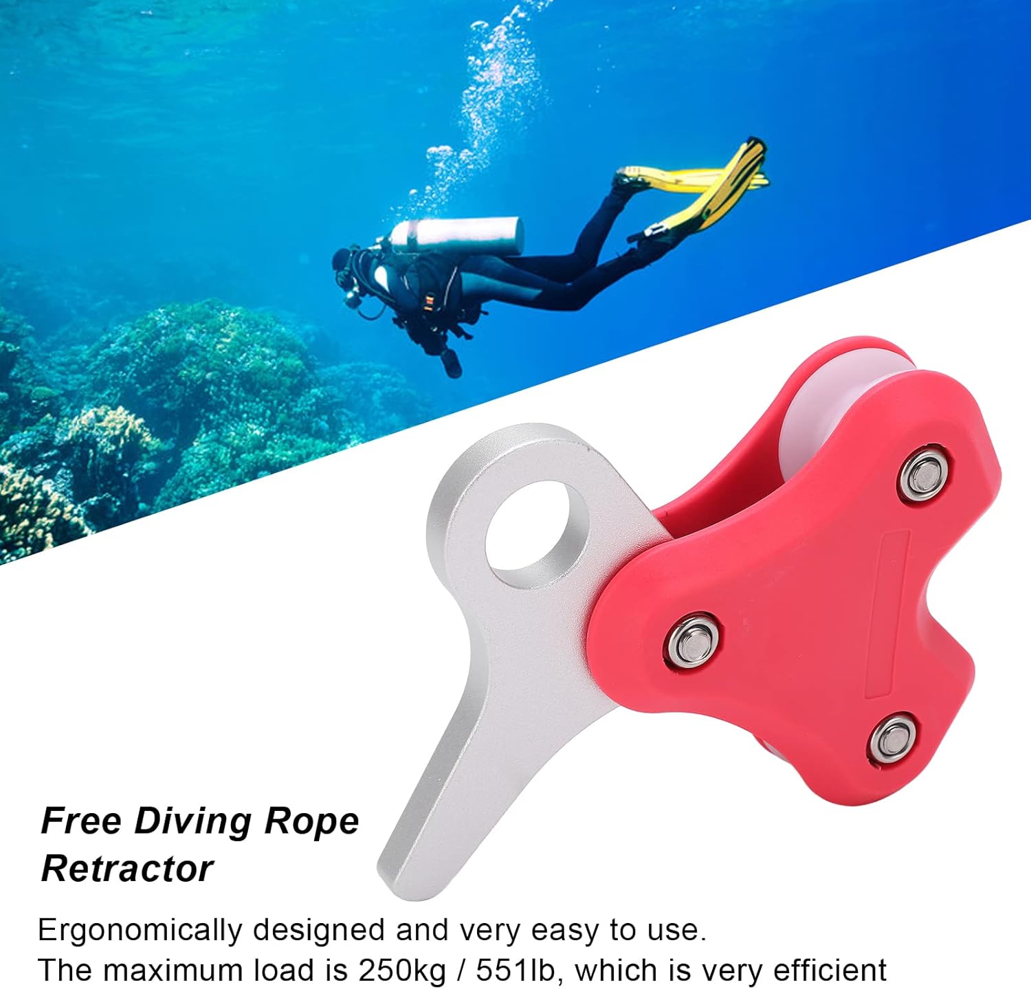 Pulley, Scuba Diving Pulley, Aluminum Pulley Scuba Diving Buoy Underwater Rope Metal Pulley Rope Retractor Diving Accessories Underwater Work Tools Cave and Wreck Exploration (Pink)