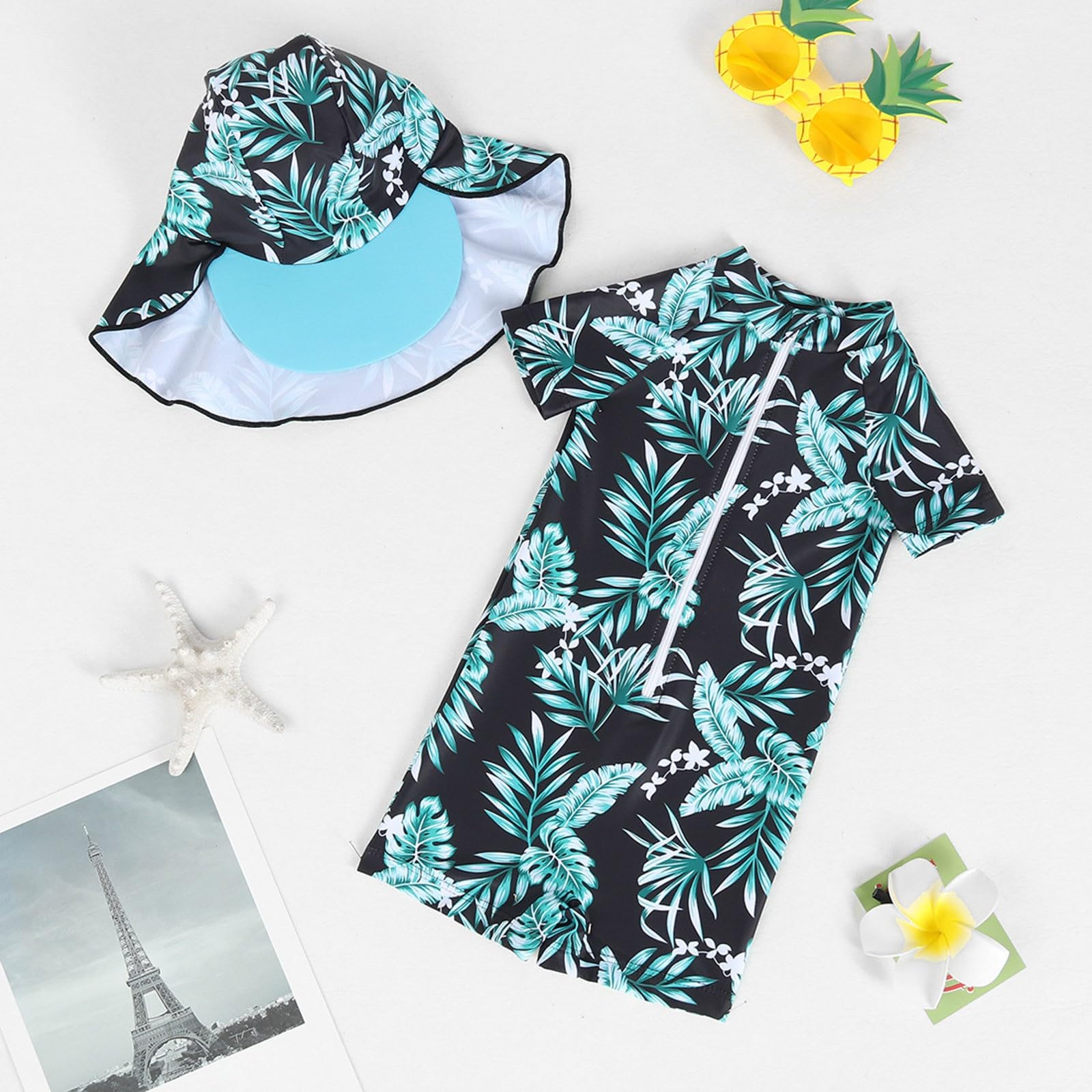 Maillot De Bain Garcon 2 Pièces,Protection UV 50+ Maillots De Bain avec Une 3/4 De La Longueur des Manches avec Maillot De Bain Garcon 8 Ans UV Combinaison De Natation Enfant