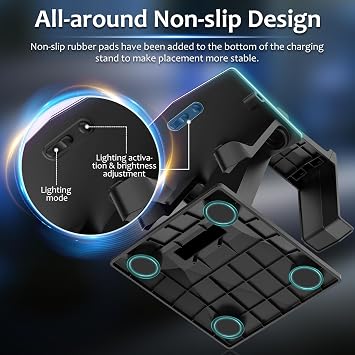 Bioherm Charging Dock Compatible with Meta Quest 2/ Quest 3/Quest 3S/Quest Pro,RGB Charging Vertical Stand,Accessories with Brightness Adjustment and 14 Light Effects Adjustment, Type-C Charging Port