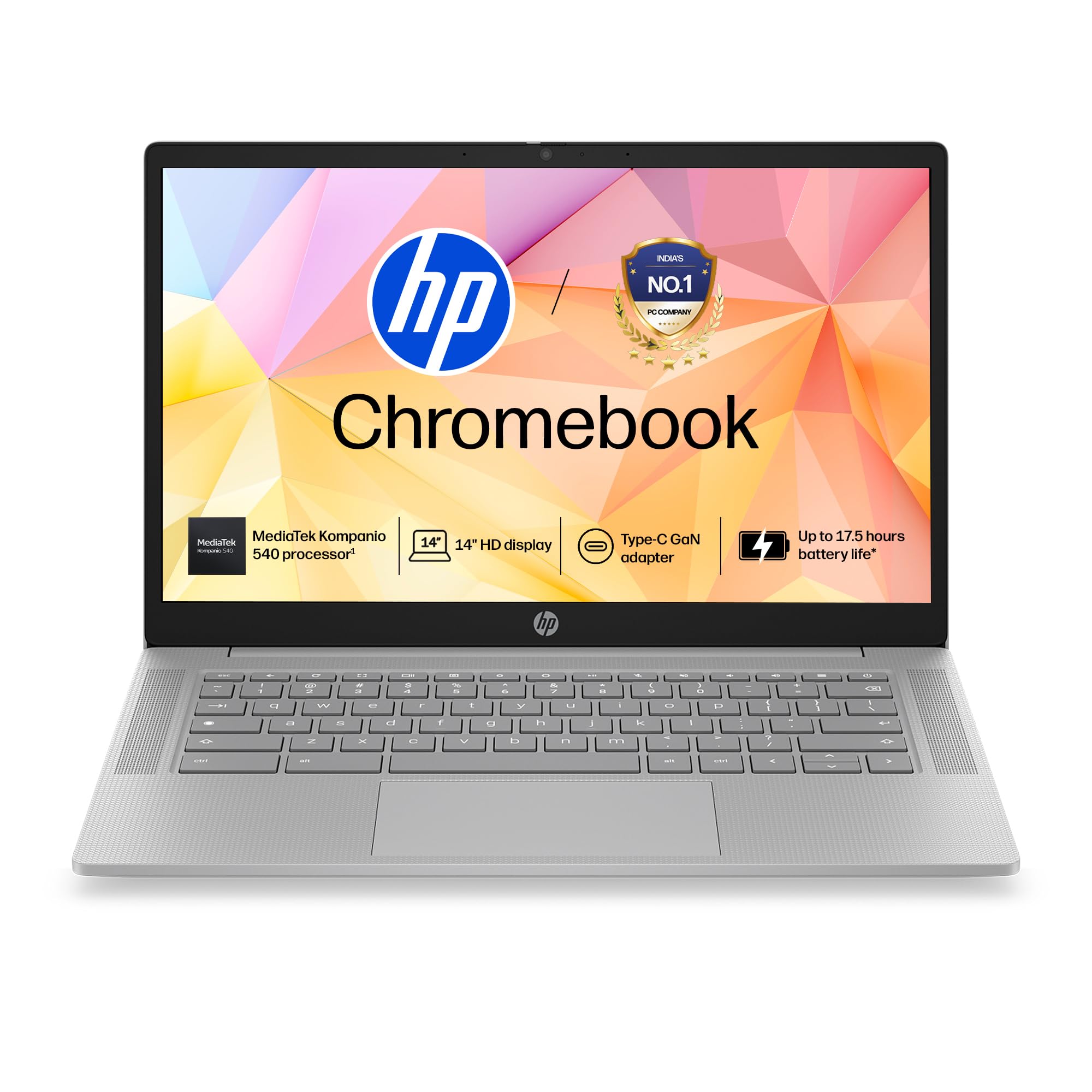 HP Chromebook 14, MediaTek Kompanio 540 (4GB LPDDR5, 128GB UFS) HD, Anti-Glare, Micro-Edge, 14''/35.6cm, ChromeOS, 100 GB Google One(1yr), Modern Gray,1.35kg, nm0004MU, HD Camera w/Shutter Laptop-image-18