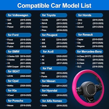 Spurtar Hot Pink Car Steering Wheel Cover Women, Hot Pink Car Accessories Cute Soft Silicone Leather Texture Steering Wheel Protector, Fit Diamenter 15 - 16.5