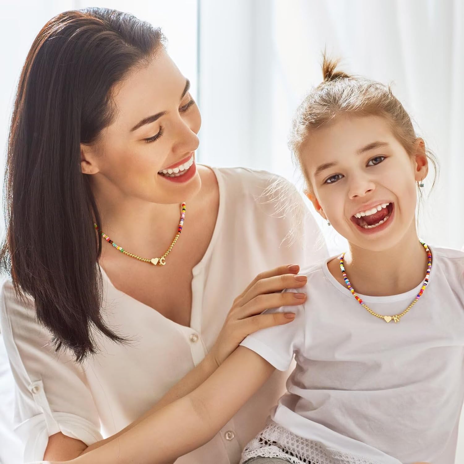 M MOOHAM Valentines Gifts for Kids - Heart Initial Necklaces Girls Women Colorful Beaded Tiny Heart Initial Necklace Choker Letter Necklace Jewelry for Teen Girls Trendy Birthday Valentines Gifts - Image 6